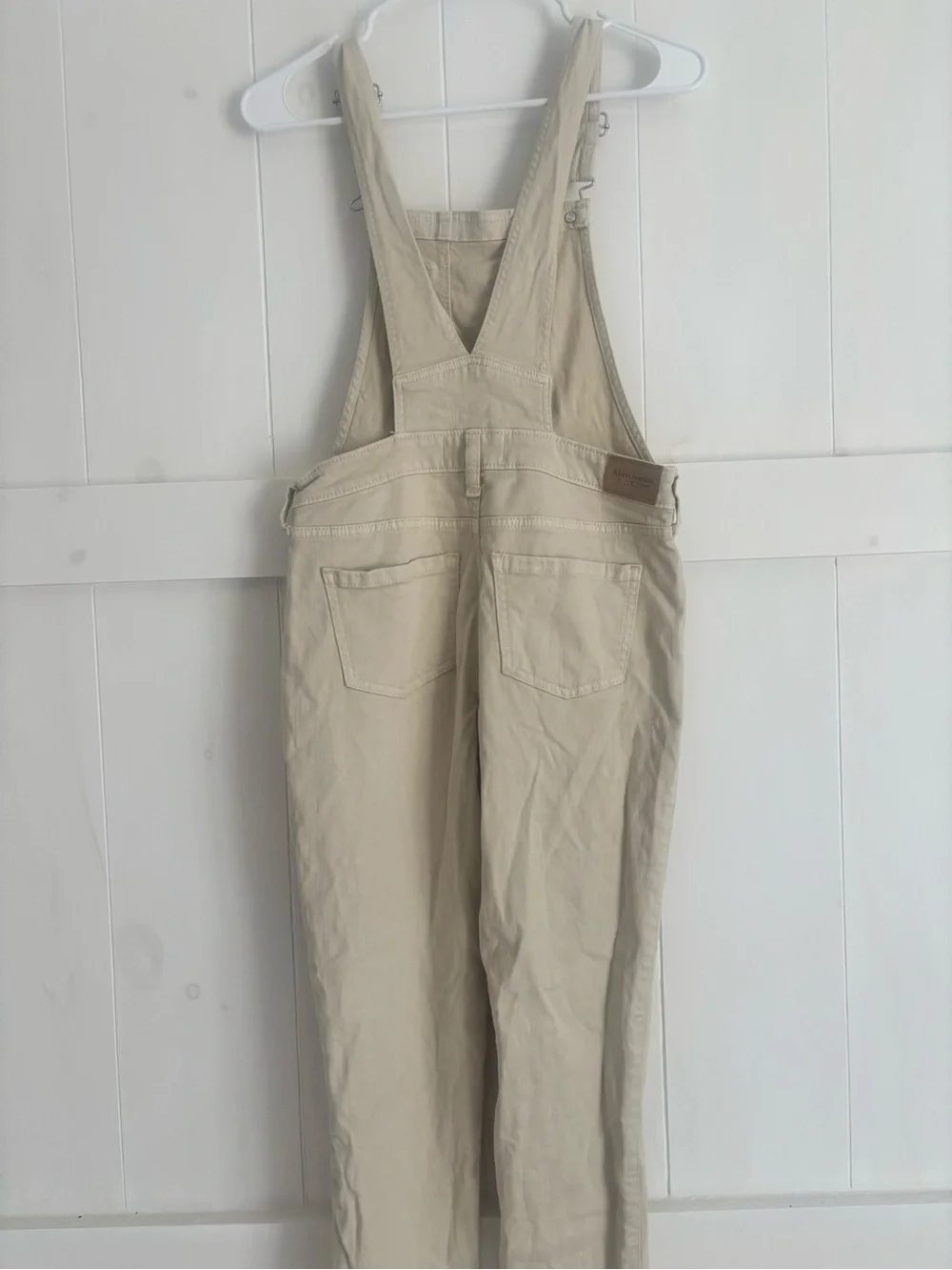 Abercrombie Cream Utility Overalls with Leather Logo Patch